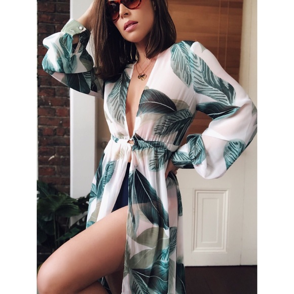 Last 1✨🆕Malibu Palm Leaf Kimono Beach Cover Up - Picture 6 of 8